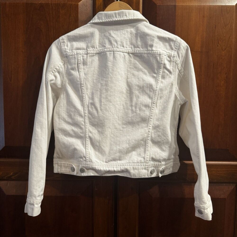 J Crew Women’s White Cropped Denim Classic Trucker Jacket Size M - Picture 10 of 16